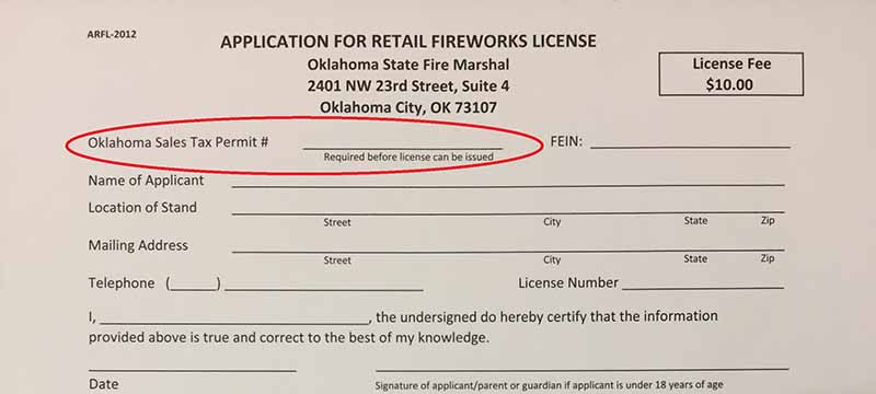 Oklahoma firework retail license application